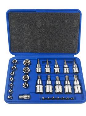 30Pcs 1/4 3/8 1/2 Torx Star Socket Bit Set of Tools Male Fem