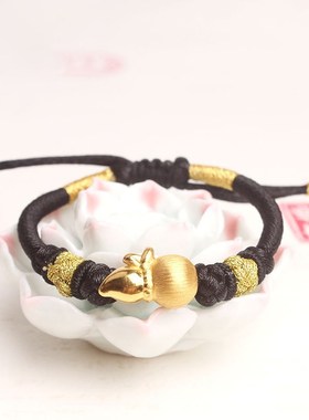 Real 24k Yellow Gold Women Bracelet 3D Luck Brush finished