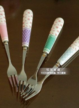 Cute Rose Polka Dot Ceramic Handle Fruit Fork Fashion