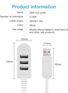 3 Port USB Hub Extend Cable Data Transfer Device Charging US