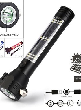 Solar Power LED Flashlight 9 in 1 Multi-Functional Safety Ha