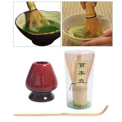 Traditional Matcha Tea Whisk Set Ceramic Whisk Holder Bamboo