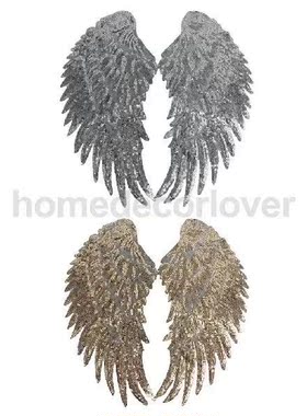 1 Pair Angel Wing Feather Sequin Embroidered Fabric Large