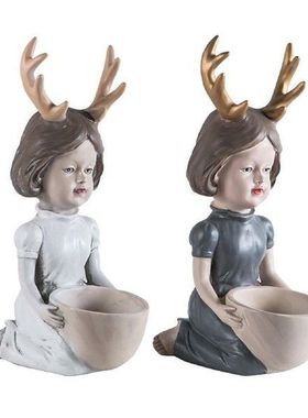 Succulent Pots Cute Antler Girl Design Figurines Resin Girl