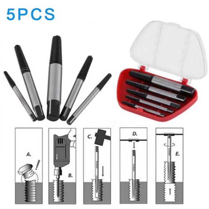 5Pcs/Set Screw Extractor Set Damaged Screw Removal Tools Wit