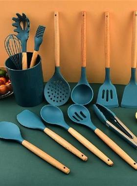 Silicone Cookware Set With Wooden Handle Spatula Kitchen