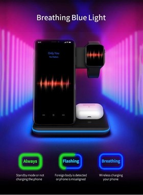 15W 3 in 1  Charging Qi Wireless Charger Stand for iPhon