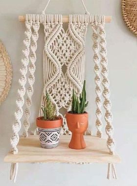 Boho Style Wall Shelf Wall Mount Handmade Woven Wood