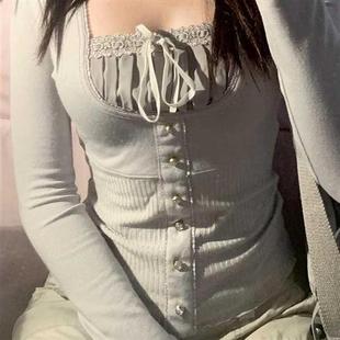 Rapcopter Y2K Sweet Cute Crop Top Lace Frill Bow Pullovers V