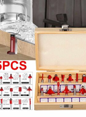 15PCS Router Bits Set 1/4 Inch Shank rimming Straight Millin