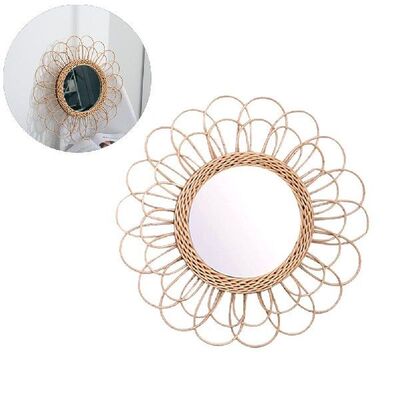 40cm Hanging Mirror Rattan Sunflower Circular Wall Mirror