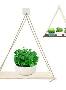Wood Swing Hanging Rope Plant Flower Pot Rack Indoor