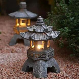 Solar LED Stone Tower Decorative Lamp Non-Fading Resin Zen