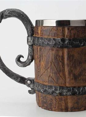 Wooden Barrel Stainless Steel Resin 3D Beer Mug Goblet Game
