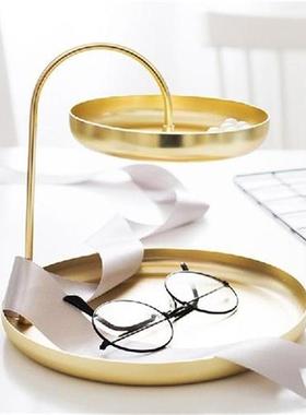 2-Layer Metal Storage Tray Jewelry Display Plate Gold