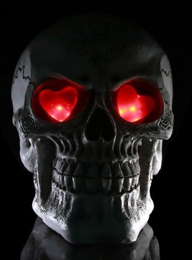 LED Glowing Red Eyed Skull Resin Figurine Halloween Decor P