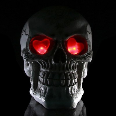LED Glowing Red Eyed Skull Resin Figurine Halloween Decor P