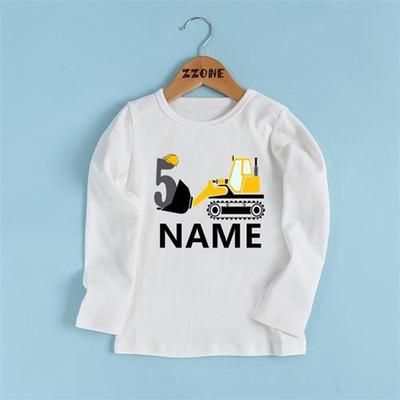 Custom Name Birthday T shirt Number 1-9 Excavator Car Cartoo