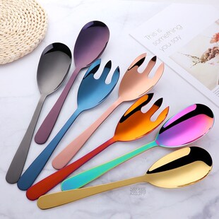 2PCS Stainless Steel Large Salad Spoon Fork Set Mixing Cooki