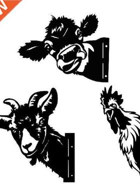 Metal Peeping Cow Sheep Silhouettes Outdoor Garden