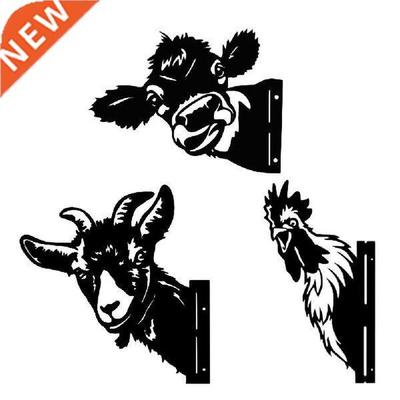 Metal Peeping Cow Sheep Silhouettes Outdoor Garden