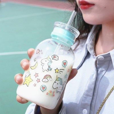 Water-Bottle Drinkware Milk Cartoon Cute with Glass for Girl