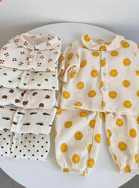 2022 Spring New Baby Cotton Linen Clothes Set Boys Girls Smi