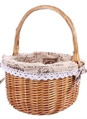 Wicker Storage Basket Lid Woven Baskets Handles Hand-woven