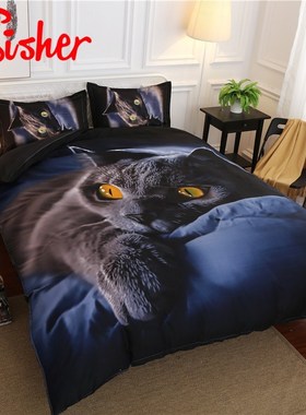 Duvet Cover Set 3D Printed Animal Cat Comforter 4pcs Bedding