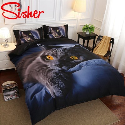 Duvet Cover Set 3D Printed Animal Cat Comforter 4pcs Bedding