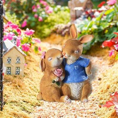 Easter Garden Rabbit Statues Handmade for Fairy Garden Lawn