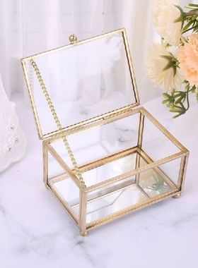 Rustic Wedding Ring Box Geometric Transparent Glass Jewelry