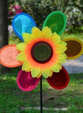 Colorful Sequins Sunflower Windmill Wind Spinner Home Garden
