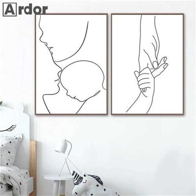 Family Portrait Canvas Poster Baby Line Drawing Wall Paintin