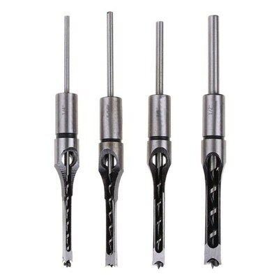 Woodworking Drill Bit Square Hole Chisel Mortising Kit Morti