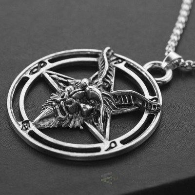 Baphomet Inverted Pentagram Goat Head Necklace Vintage Bapho