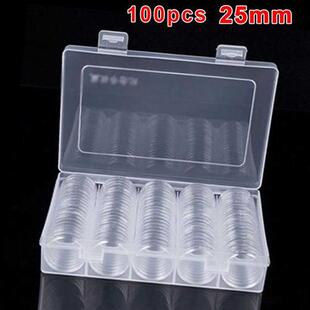 100Pcs/Box Coin Box Clear 25mm Round Boxed Holder Plastic St