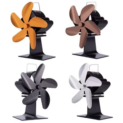 5 Blades Heat Powered Stove Fireplace Fan Fuel Saving Silent