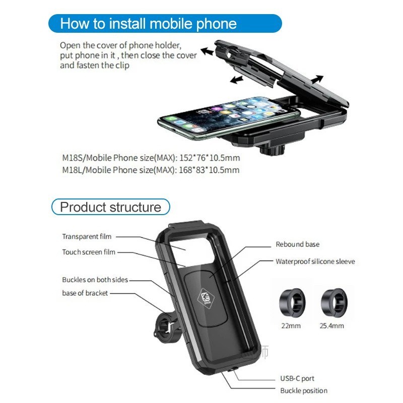 Bike Phone Support Waterproof Case Bike Motorcycle Handlebar