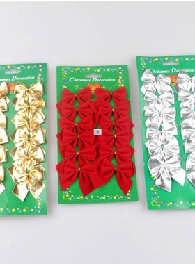 12pcs Christmas Bows Hanging Decorations Gold Silver Red