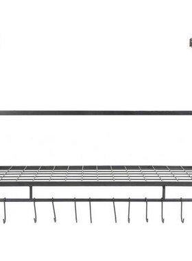 2 Layer Wall Mounted Shelf with Hooks Kitchen Racks Holder O