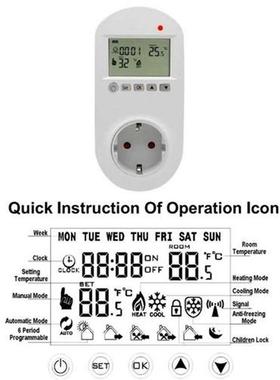 Programmable Plug in Thermostat EU Socket 16A Electric Heati