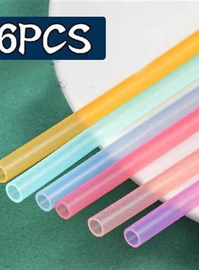 6Pcs Reusable Silicone Straws translucent Flexible Straight
