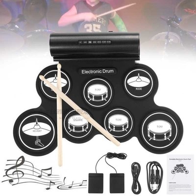 Portable Electronic Drum Digital 7 Pads Roll up Set Silicone