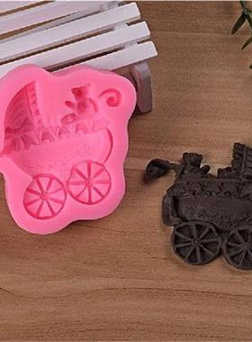 3D Pink Bear Baby Carriage Car Bows Soap Cake Mould DIY