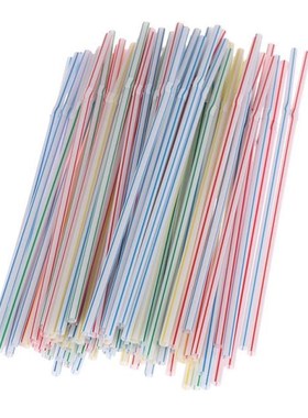 100pcs Plastic Disposable Straws Flexible Straws Striped Mul