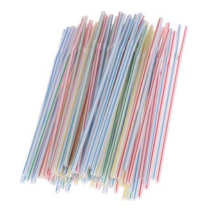 100pcs Plastic Disposable Straws Flexible Straws Striped Mul