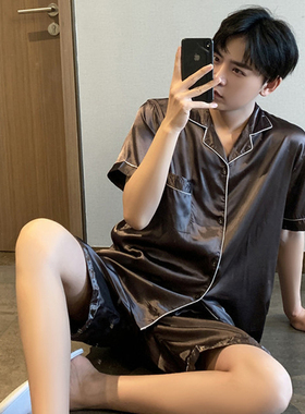 Summer Men's Sleepwear Homewear Satin Solid Color Th
