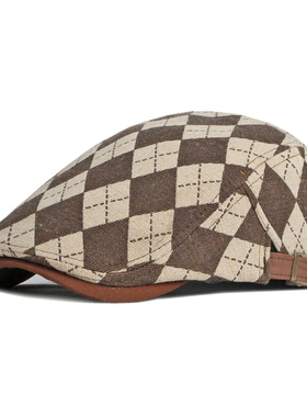 2022 Spring Fall Men's Beret Hat Retro Plaid Herring