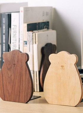 Desk Magazine Holder Cute Bear Bookend Wooden Books Stopper